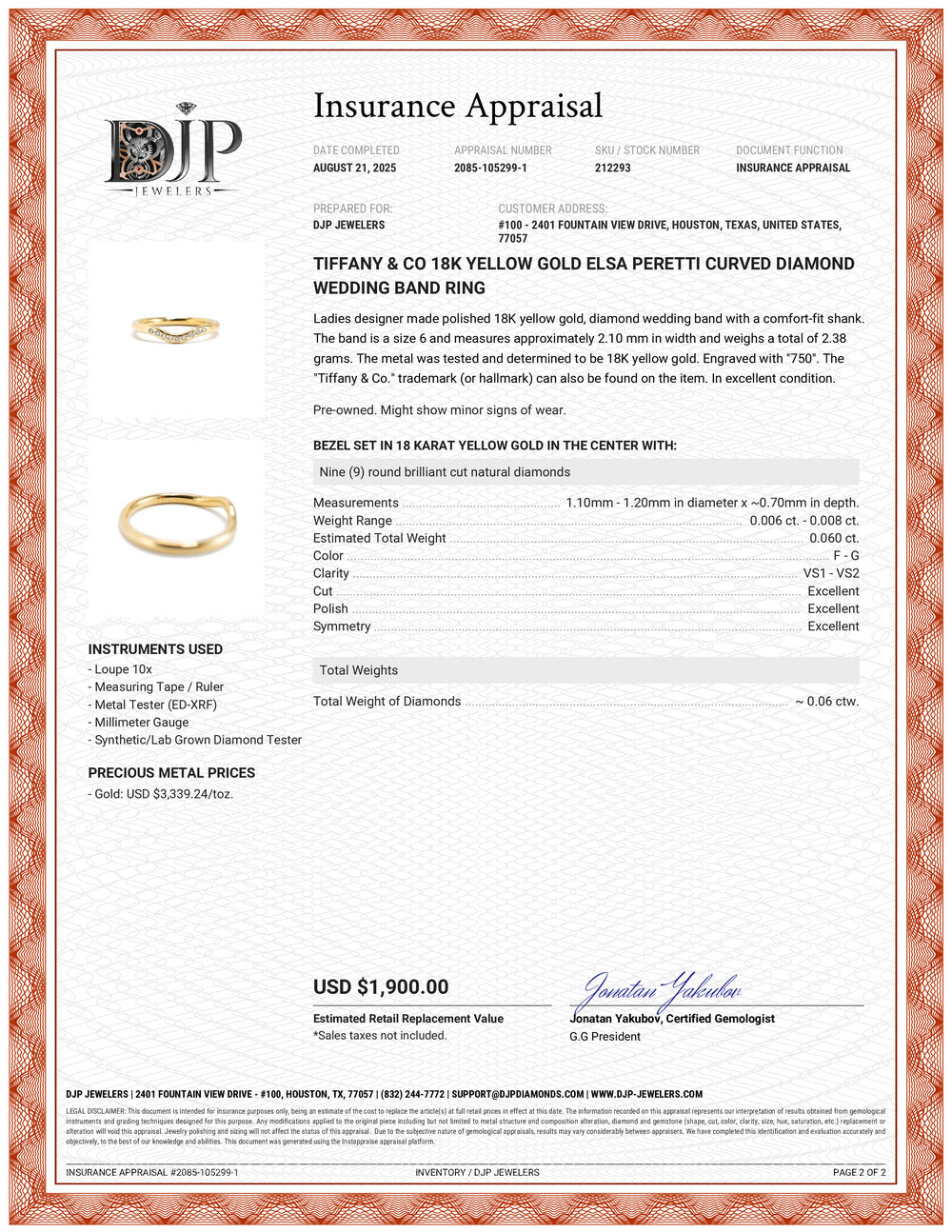 Tiffany & Co. 18K Yellow Gold Elsa Peretti Curved Diamond Wedding Band Ring
