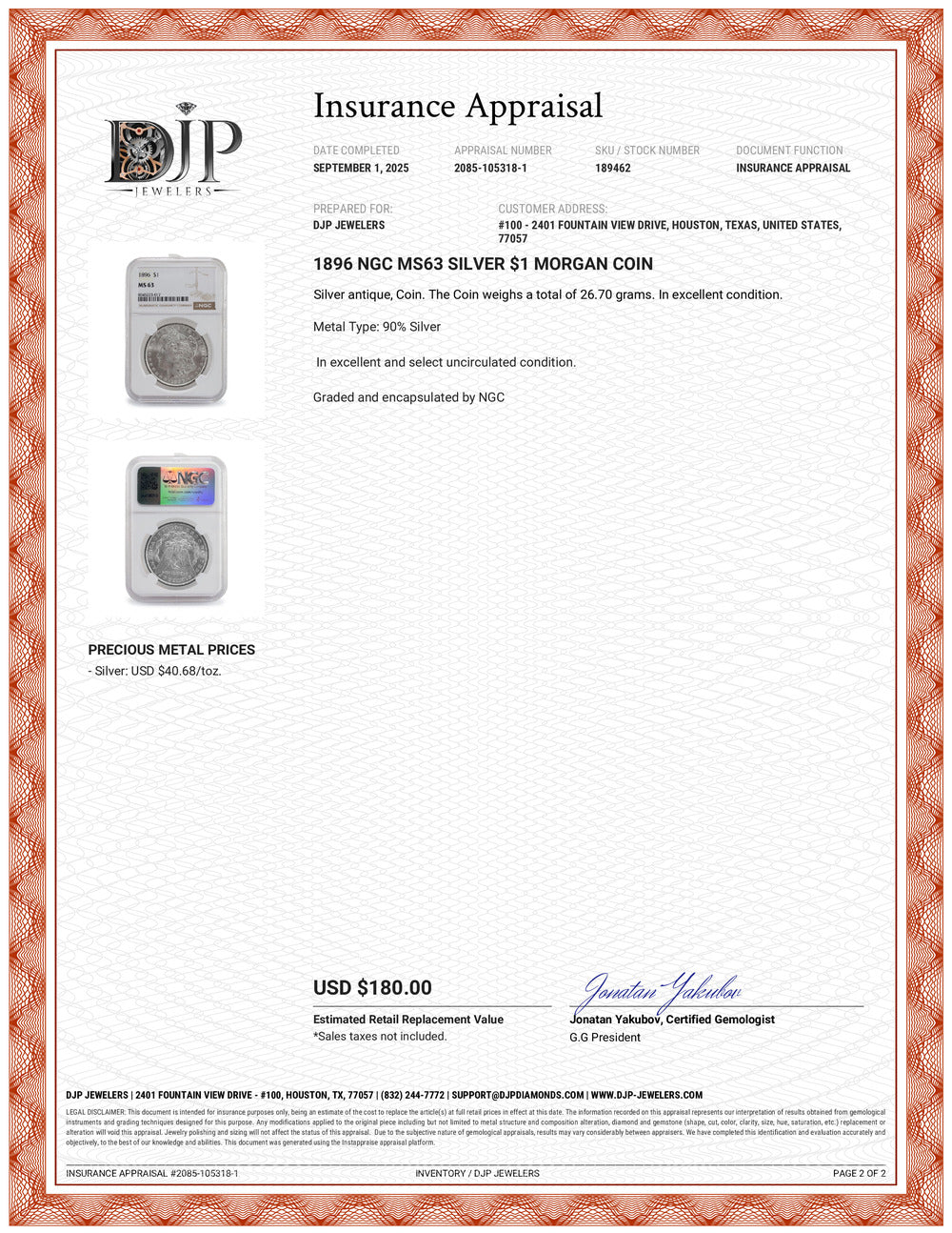 1896 NGC MS63 Silver $1 Morgan Coin