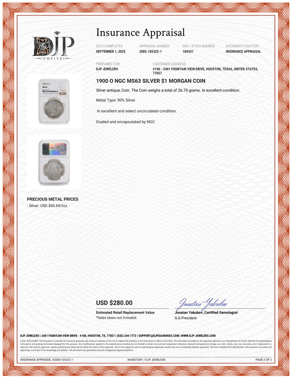 1900 O NGC MS63 Silver $1 Morgan Coin
