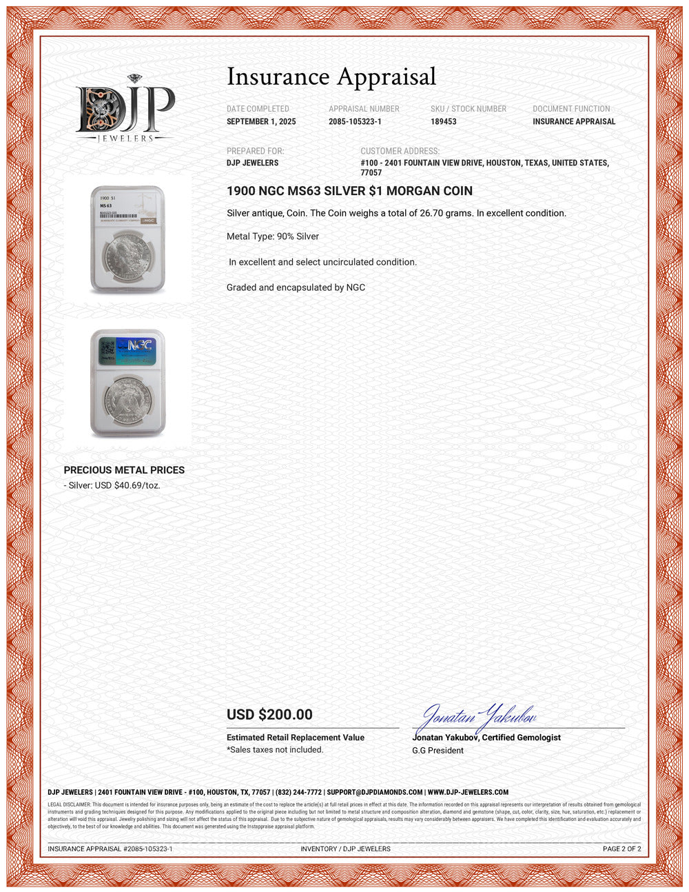 1900 NGC MS63 Silver $1 Morgan Coin