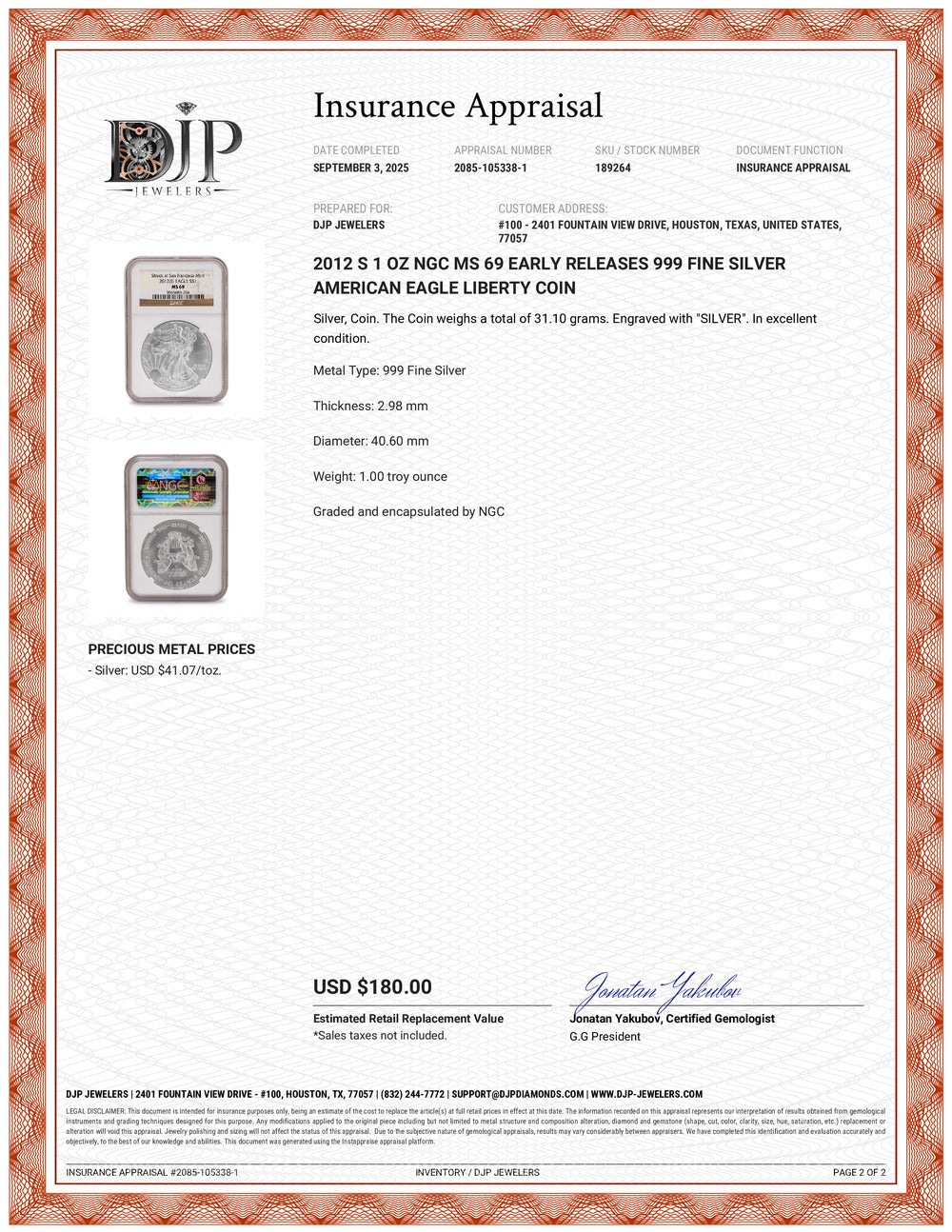 2012 S 1 Oz NGC MS 69 Early Releases 999 Fine Silver American Eagle Liberty Coin