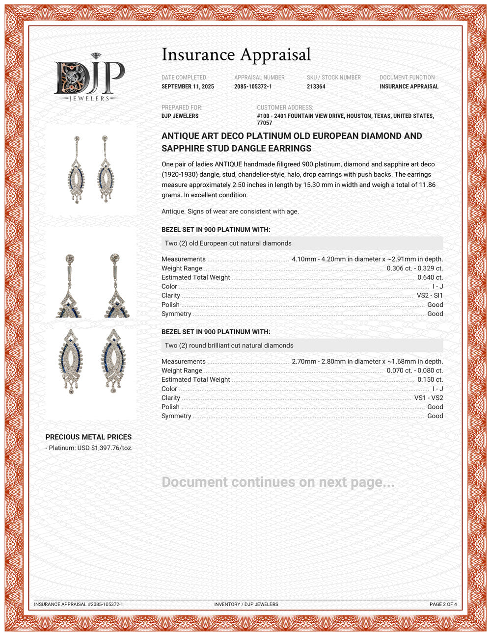 Antique Art Deco Platinum Old European Diamond and Sapphire Stud Dangle Earrings