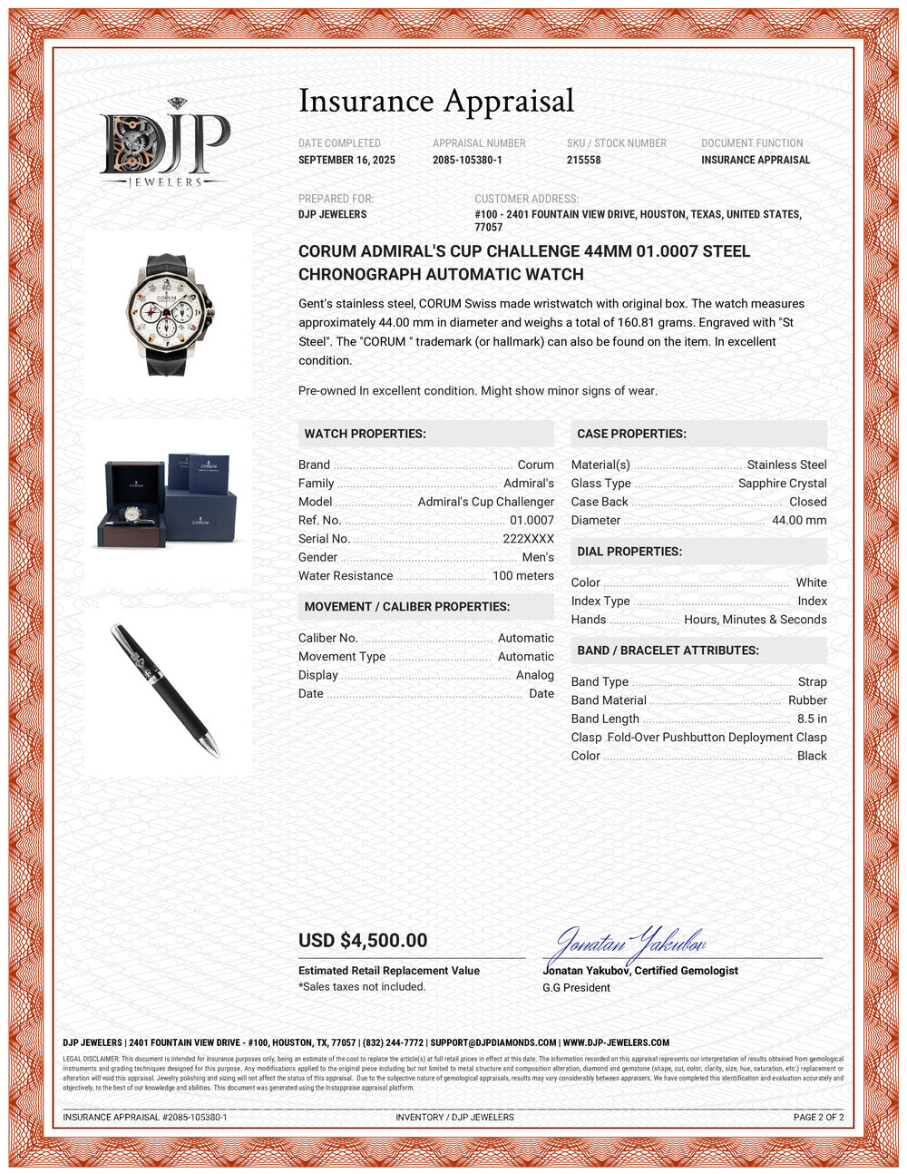 Corum Admiral’s Cup Challenge 44MM 01.0007 Steel Chronograph Automatic Watch