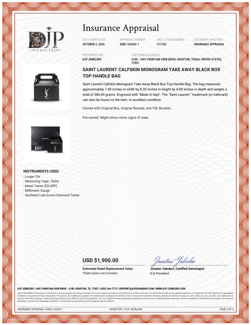 Saint Laurent Calfskin Monogram Take Away Black Box Top Handle Bag