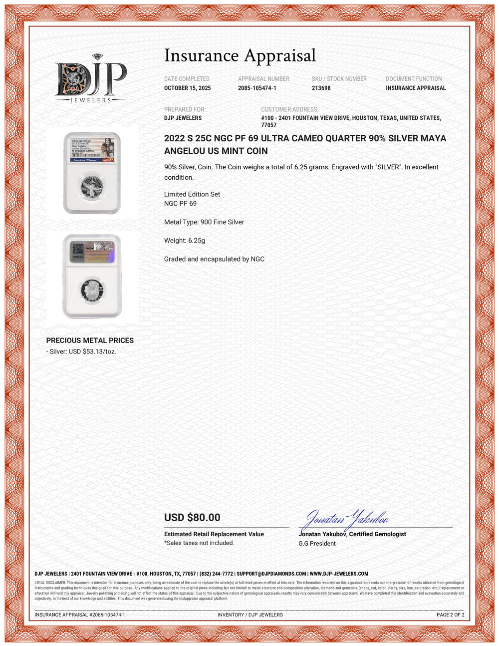 2022 S 25C NGC PF 69 Ultra Cameo Quarter 90% Silver Maya Angelou Us Mint Coin