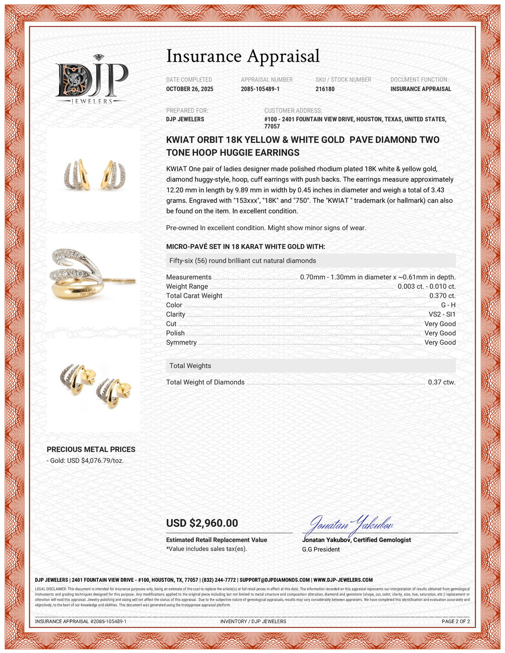 Kwiat Orbit 18K Yellow & White Gold Pave Diamond Two Tone Hoop Huggie Earrings