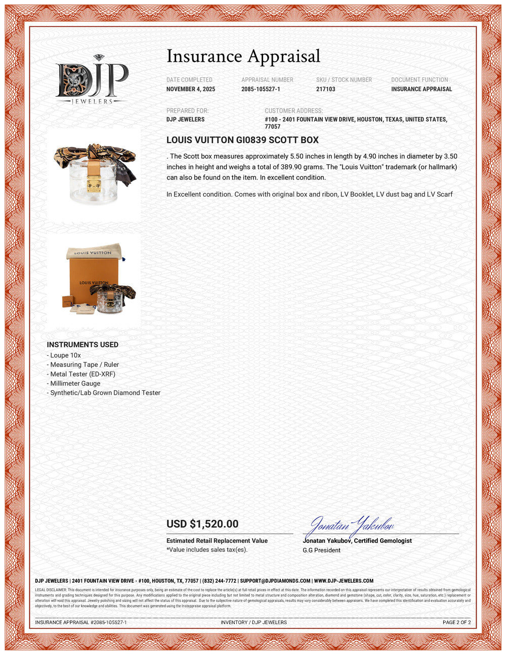 Louis Vuitton GI0839 Scott Box