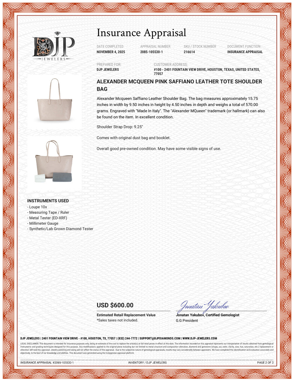 Alexander McQueen Pink Saffiano Leather Tote Shoulder Bag