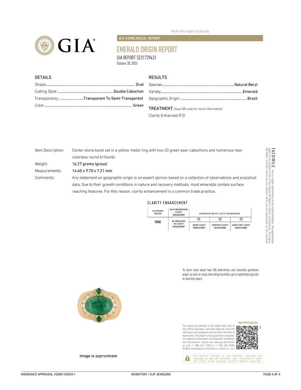 Vintage 18K Gold 5.83ct Sugarloaf Cabochon Green Emerald Diamond Cocktail Ring