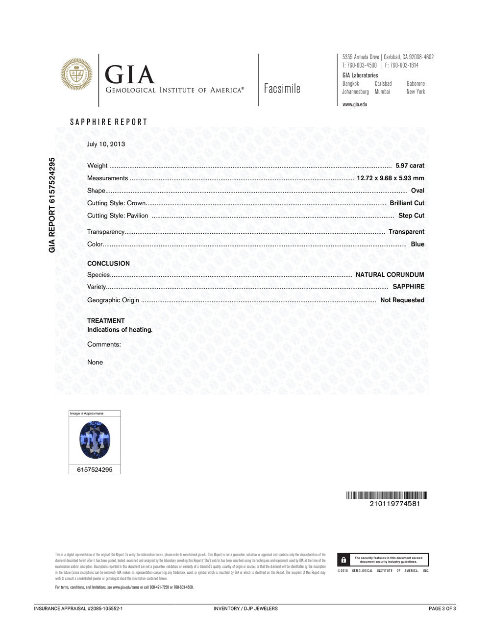 Vintage Platinum 5.97ct GIA Blue Sapphire Three Stone Diamond Cocktail Ring