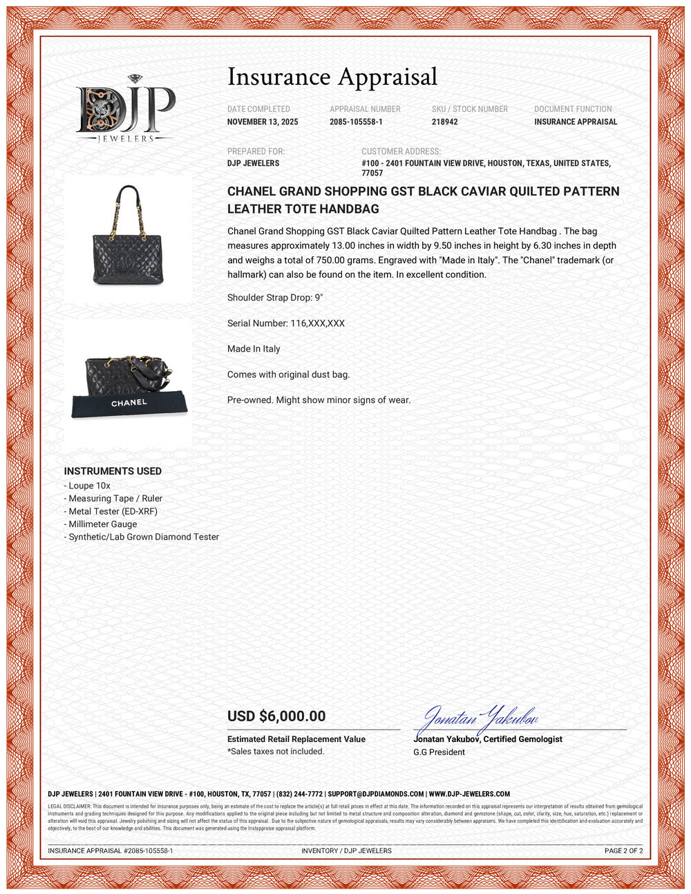 Chanel Grand Shopping GST Black Caviar Quilted Pattern Leather Tote Handbag