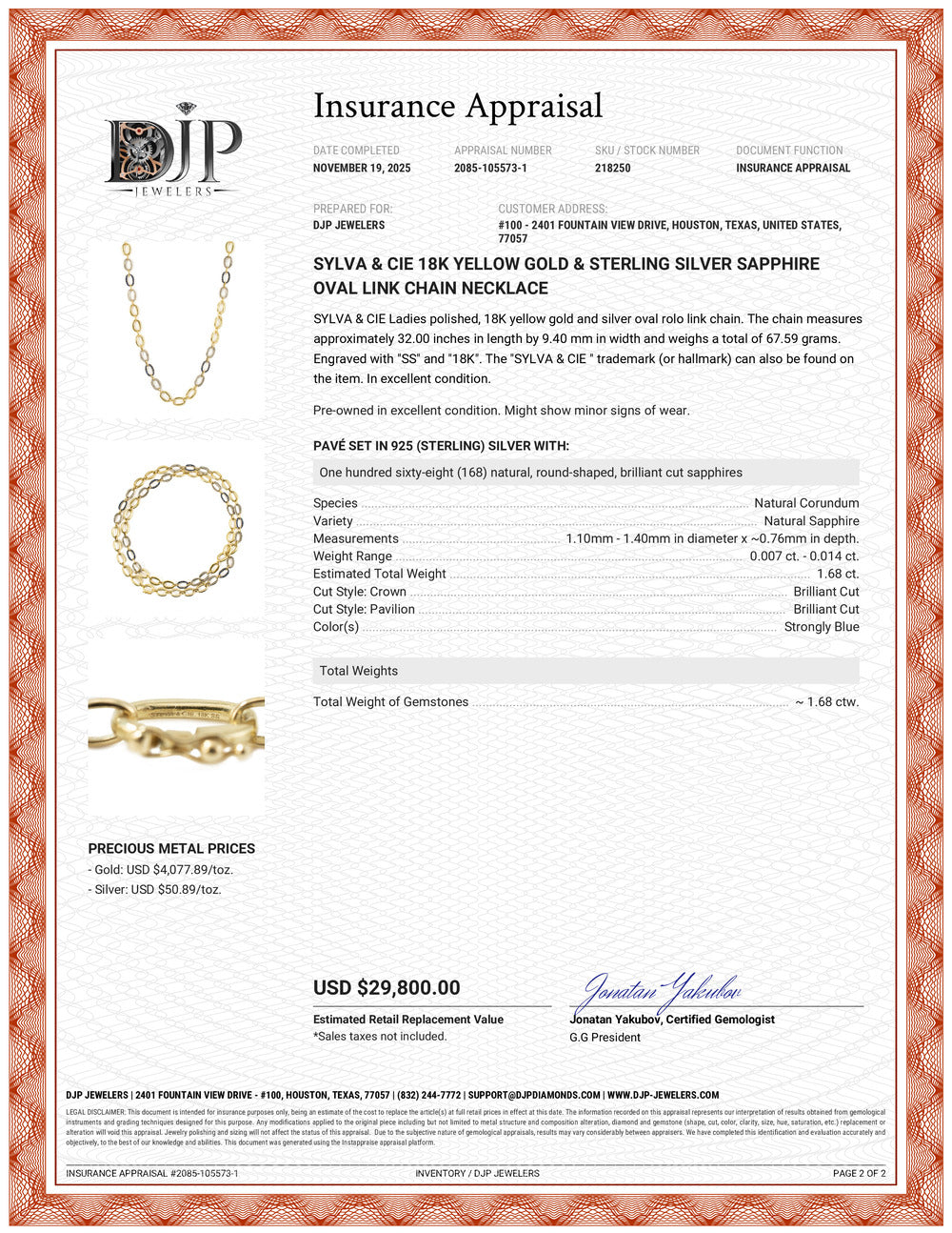 Sylva & Cie 18K Yellow Gold & Sterling Silver Sapphire Oval Link Chain Necklace