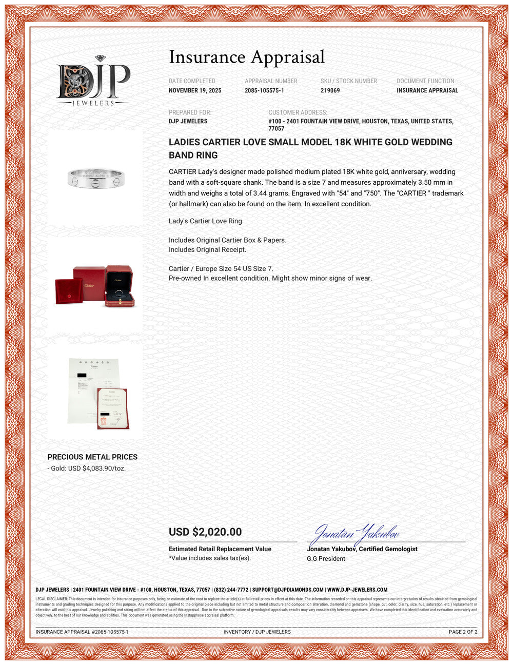 Ladies Cartier Love Small Model 18K White Gold Wedding Band Ring