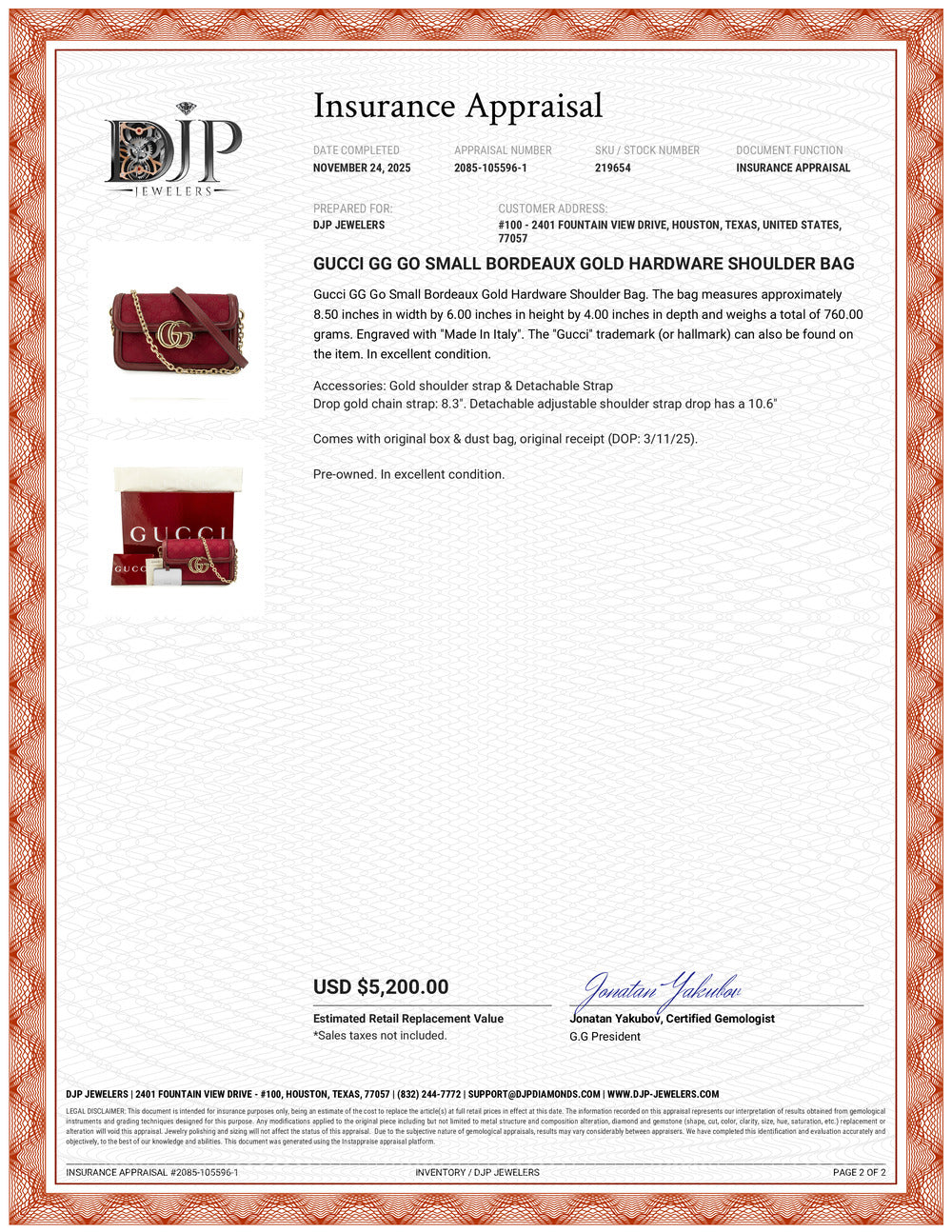 Gucci GG GO Small Bordeaux Gold Hardware Shoulder Bag