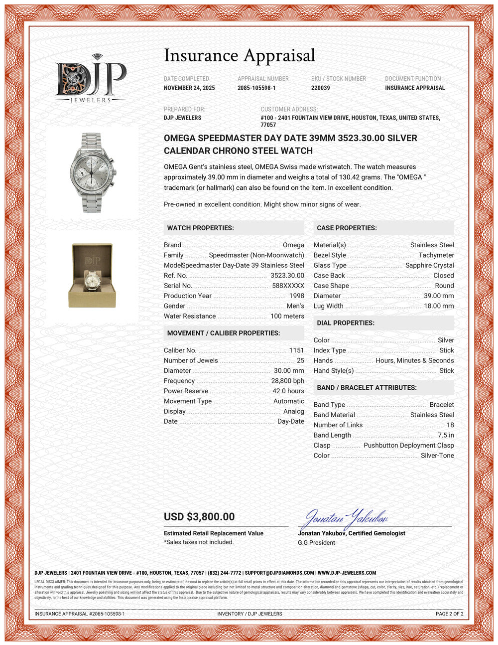 Omega Speedmaster Day Date 39MM 3523.30.00 Silver Calendar Chrono Steel Watch