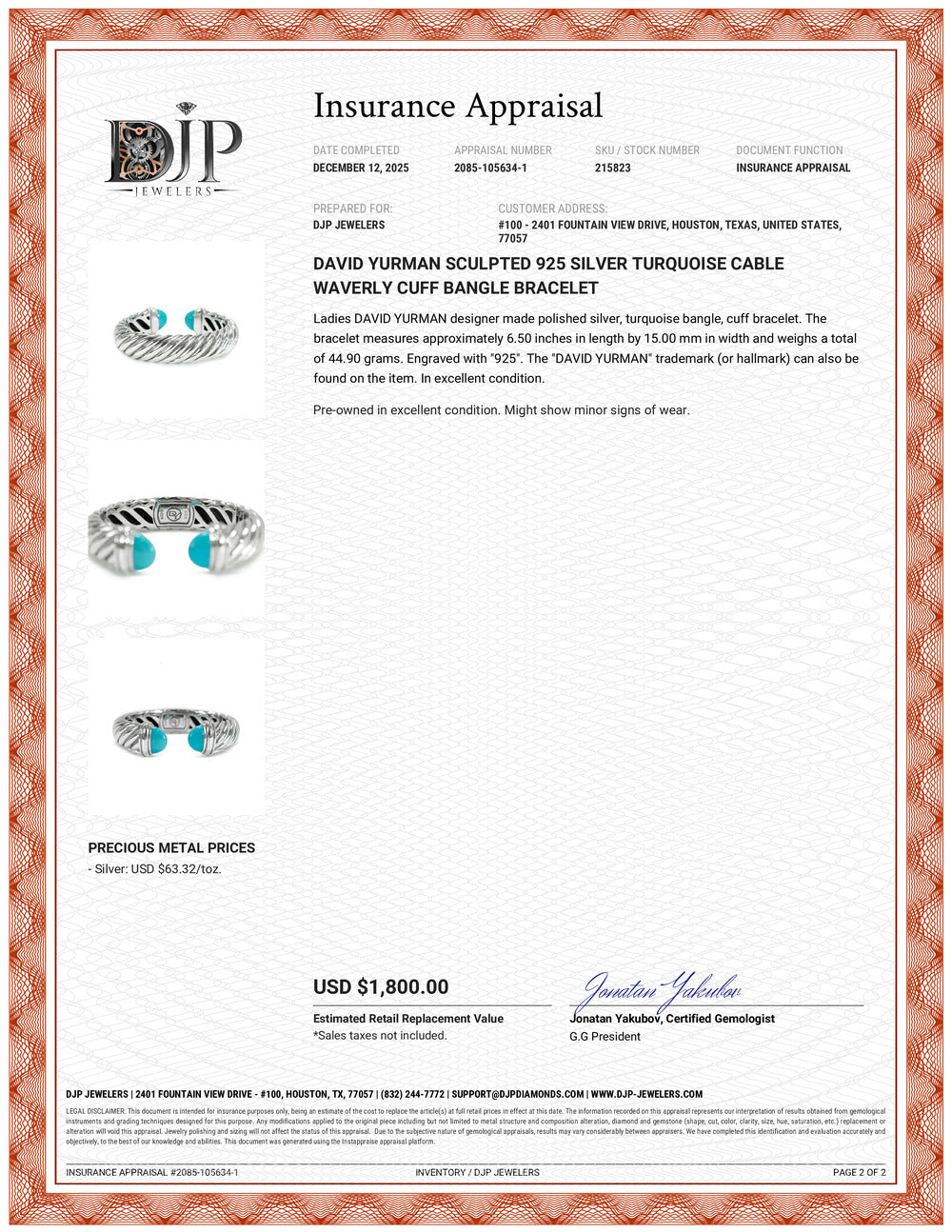 David Yurman Sculpted 925 Silver Turquoise Cable Waverly Cuff Bangle Bracelet