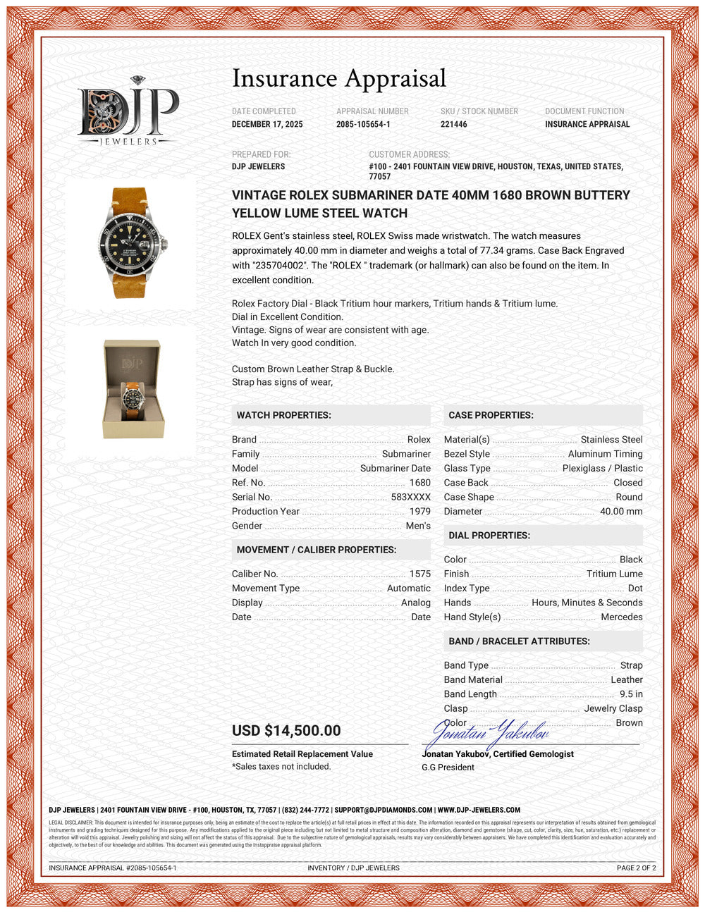 Vintage Rolex Submariner Date 40MM 1680 Brown Buttery Yellow Lume Steel Watch