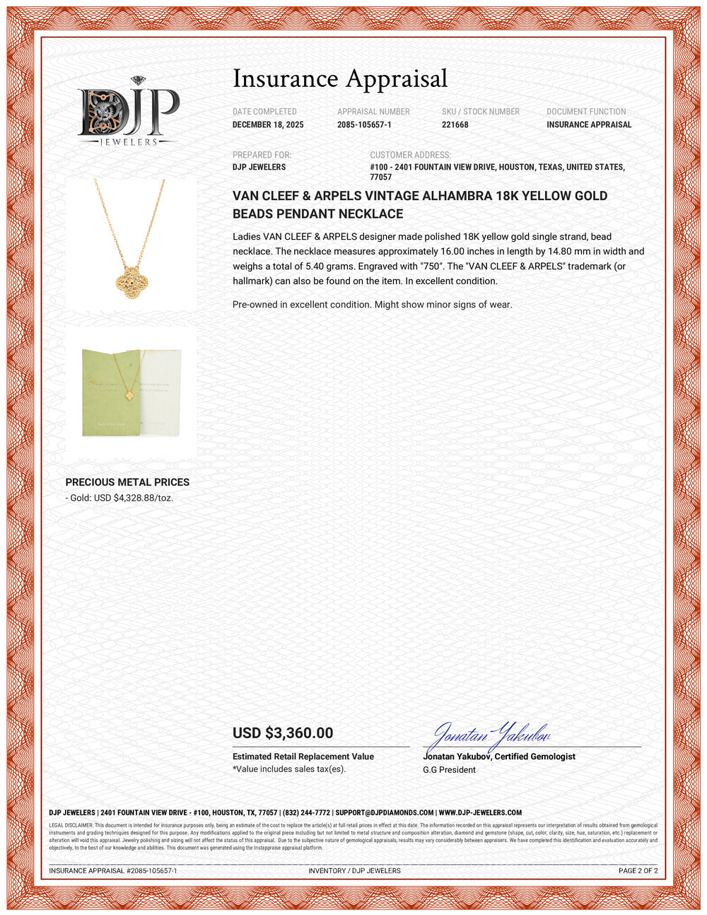 Van Cleef & Arpels Vintage Alhambra 18K Yellow Gold Beads Pendant Necklace