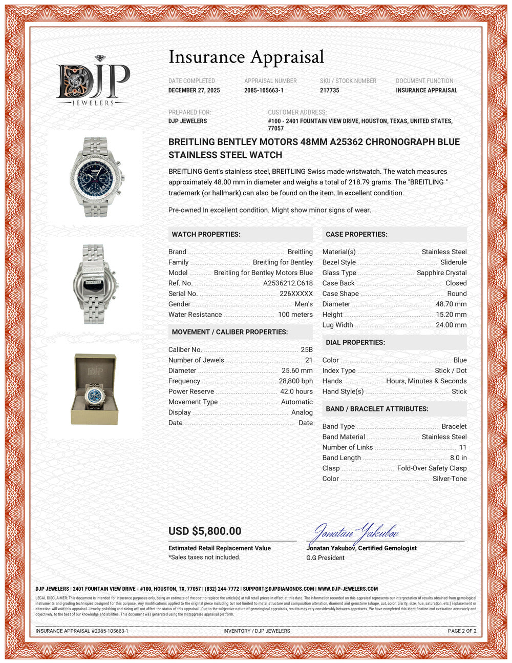 Breitling Bentley Motors 48MM A25362 Chronograph Blue Stainless Steel Watch