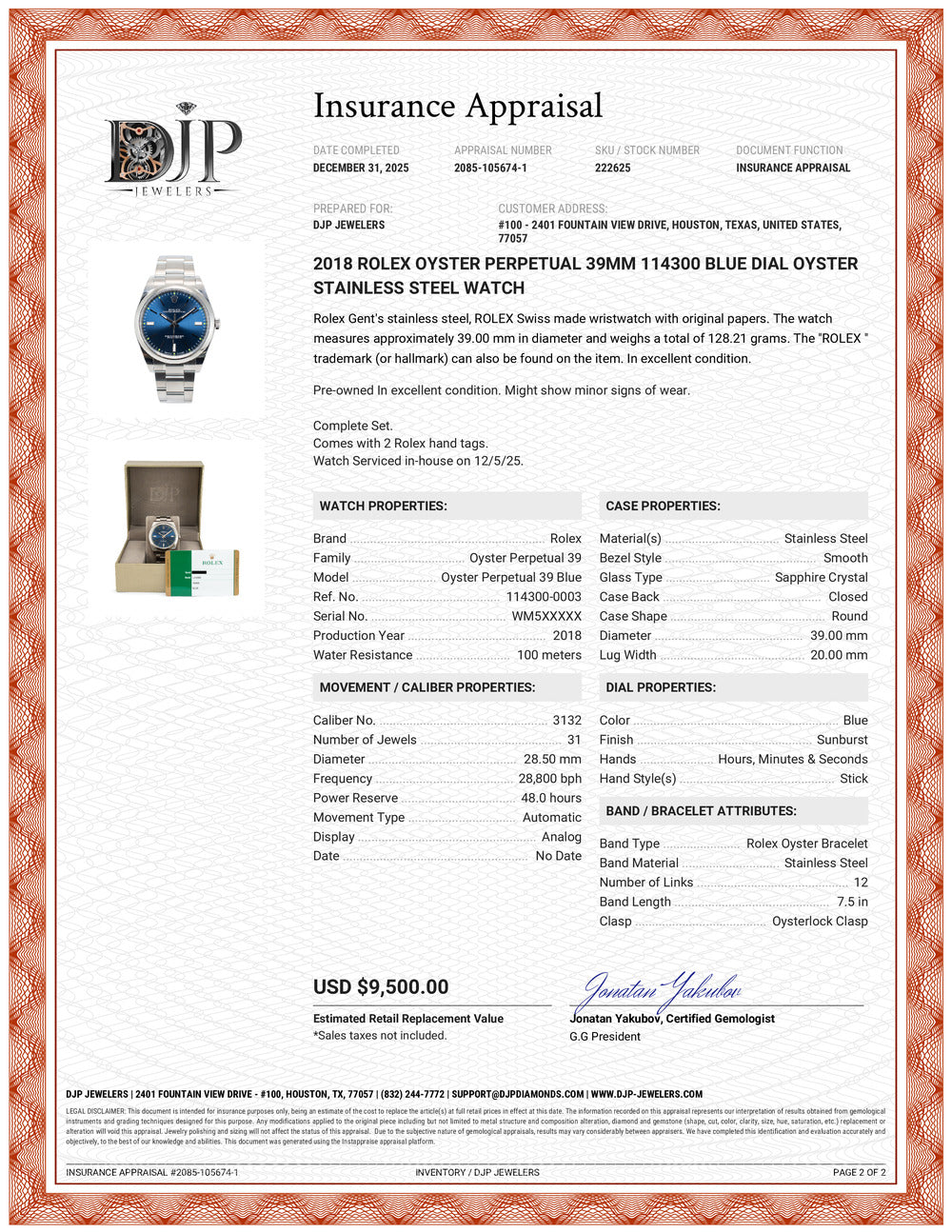 2018 Rolex Oyster Perpetual 39MM 114300 Blue Dial Oyster Stainless Steel Watch