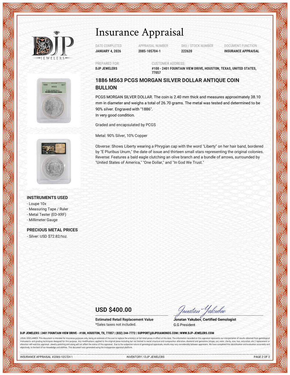 1886 MS63 PCGS MORGAN SILVER DOLLAR ANTIQUE COIN BULLION