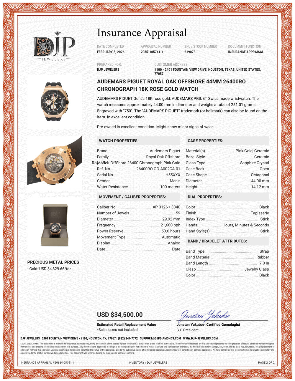 Audemars Piguet Royal Oak Offshore 44MM 26400RO Chronograph 18K Rose Gold Watch