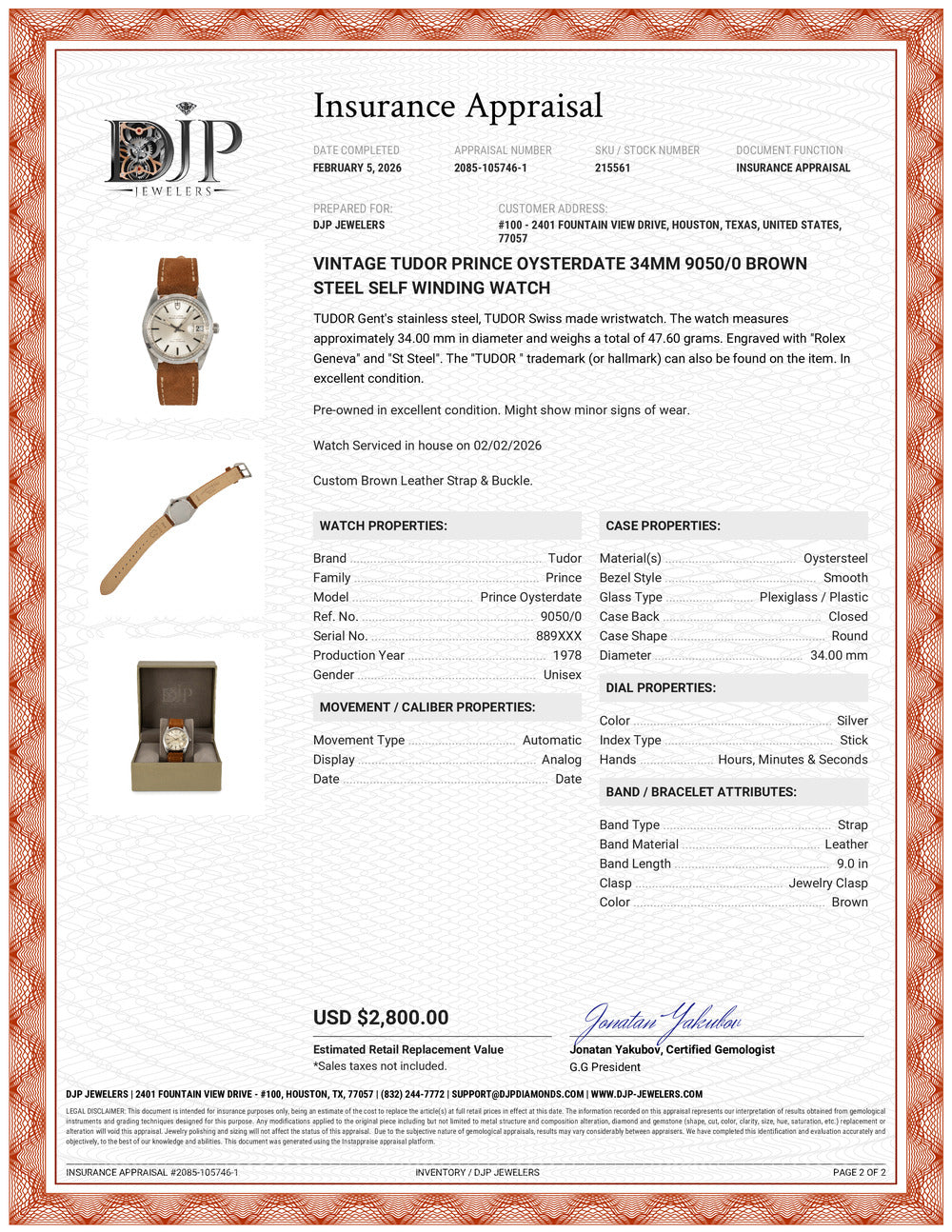 Vintage Tudor Prince Oysterdate 34MM 9050/0 Brown Steel Self Winding Watch