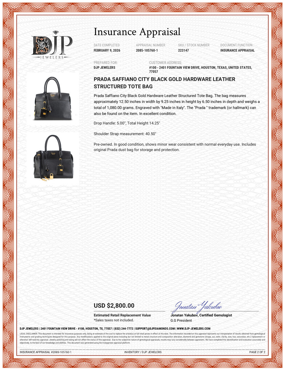 Prada Saffiano City Black Gold Hardware Leather Structured Tote Bag