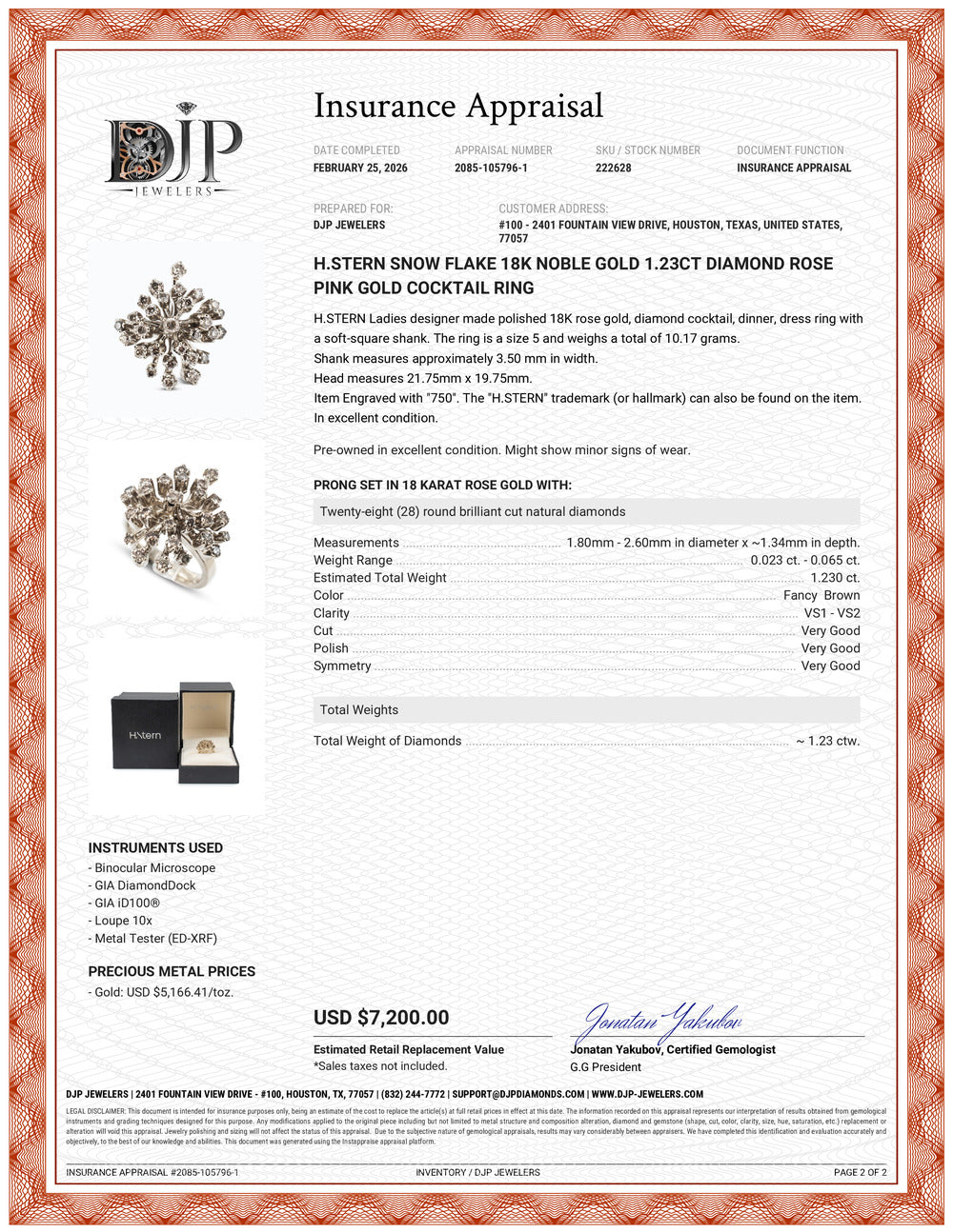 H.Stern Snow Flake 18K Noble Gold 1.23ct Diamond Rose Pink Gold Cocktail Ring