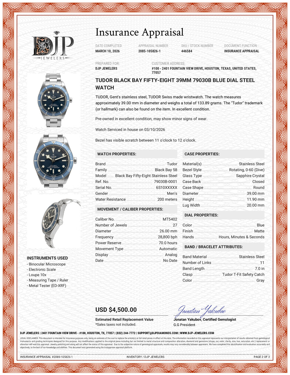 Tudor Black Bay Fifty-Eight 39MM 79030B Blue Dial Steel Watch