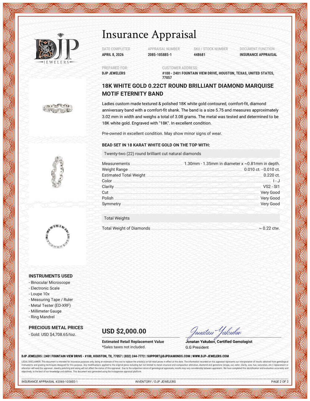 18K White Gold 0.22ct Round Brilliant Diamond Marquise Motif Eternity Band