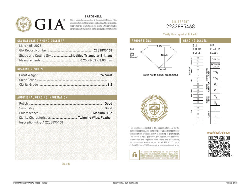 Natural 0.74ct Gia L SI2 Triangular Cut Loose Diamond