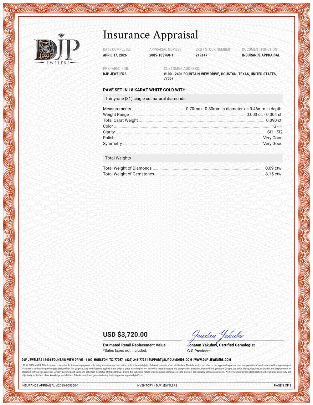 18K White Gold 8.15ct Blue Glutinous Jadeite Jade Diamond Double Drop Pendant