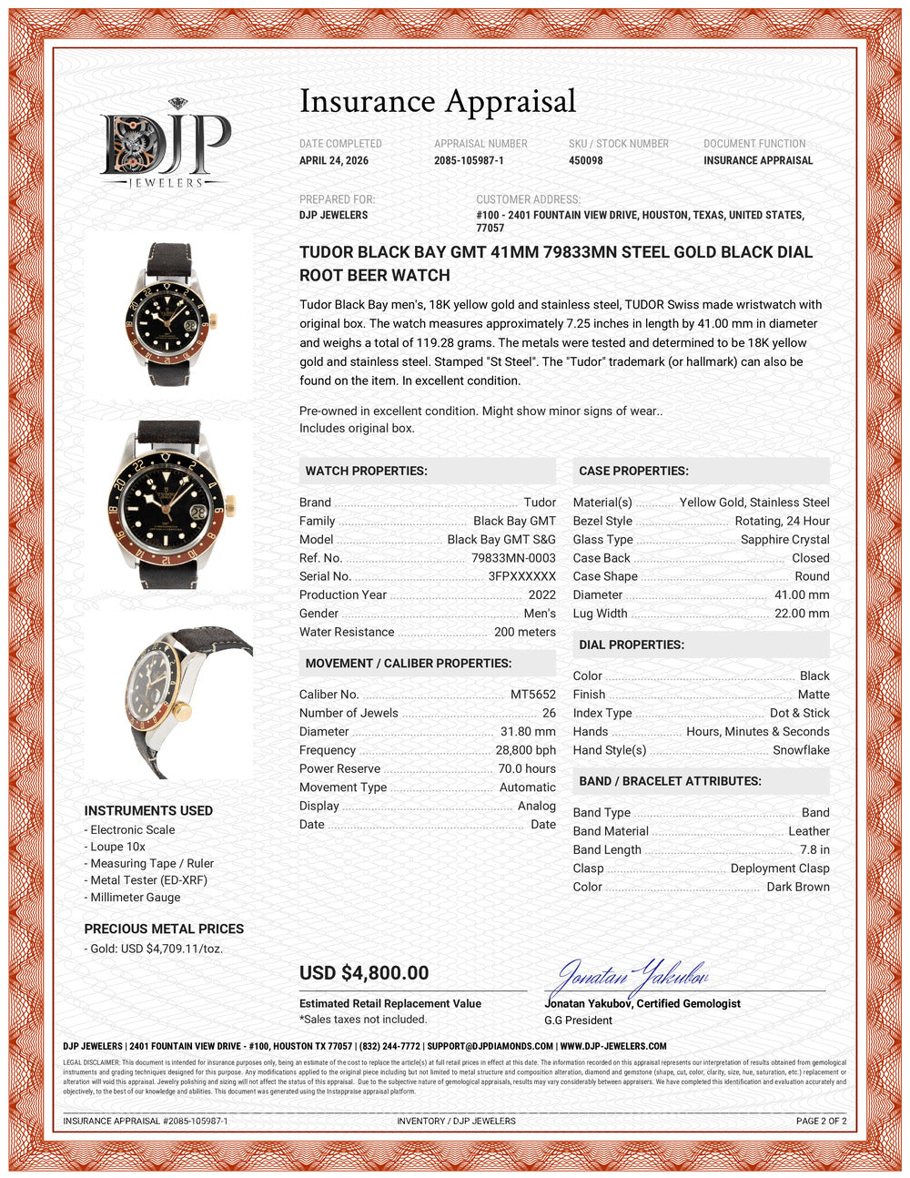 Tudor Black Bay GMT 41MM 79833MN Steel Gold Black Dial Root Beer Watch