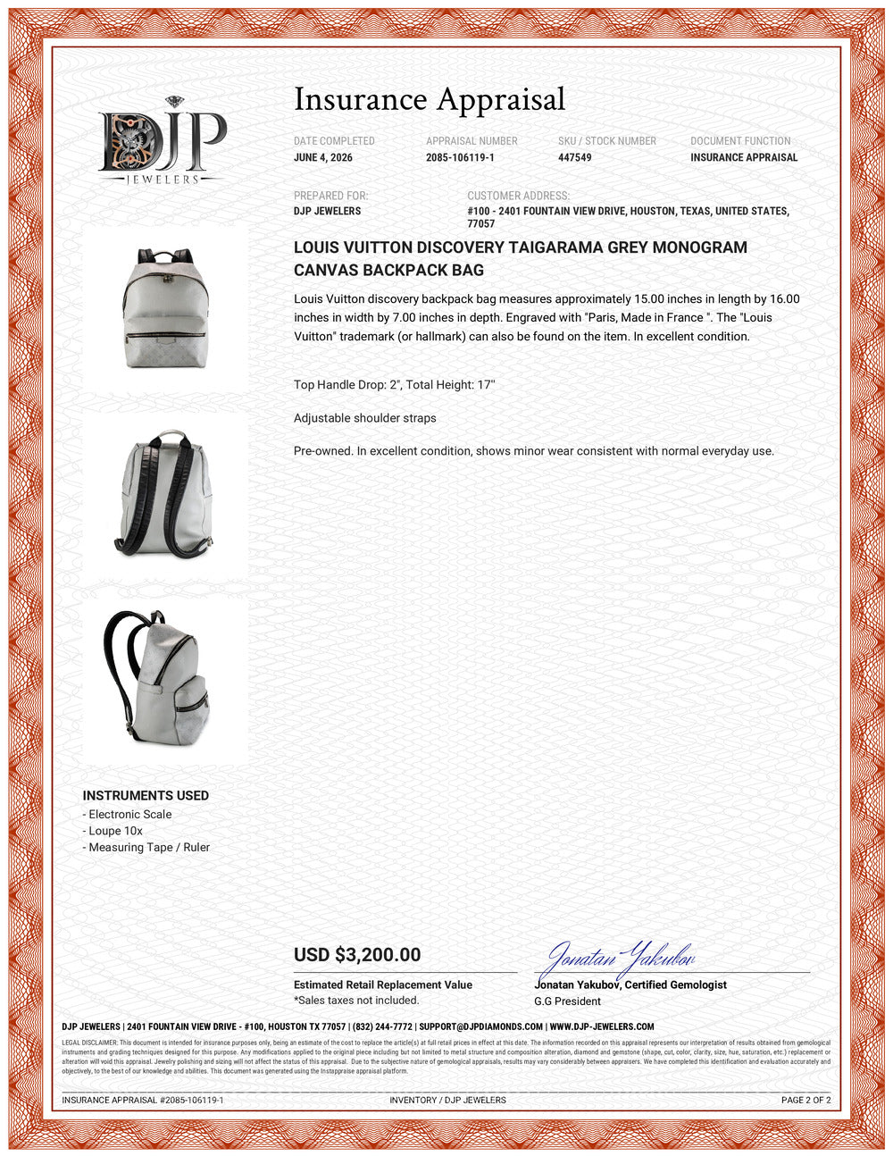 Louis Vuitton Discovery Taigarama Grey Monogram Canvas Backpack Bag