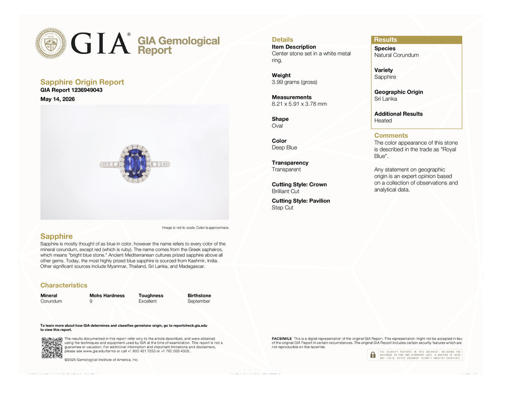 Ladies 18K White Gold 2.16ctw Gia Sri Lanka Sapphire Halo Diamond Cocktail Ring