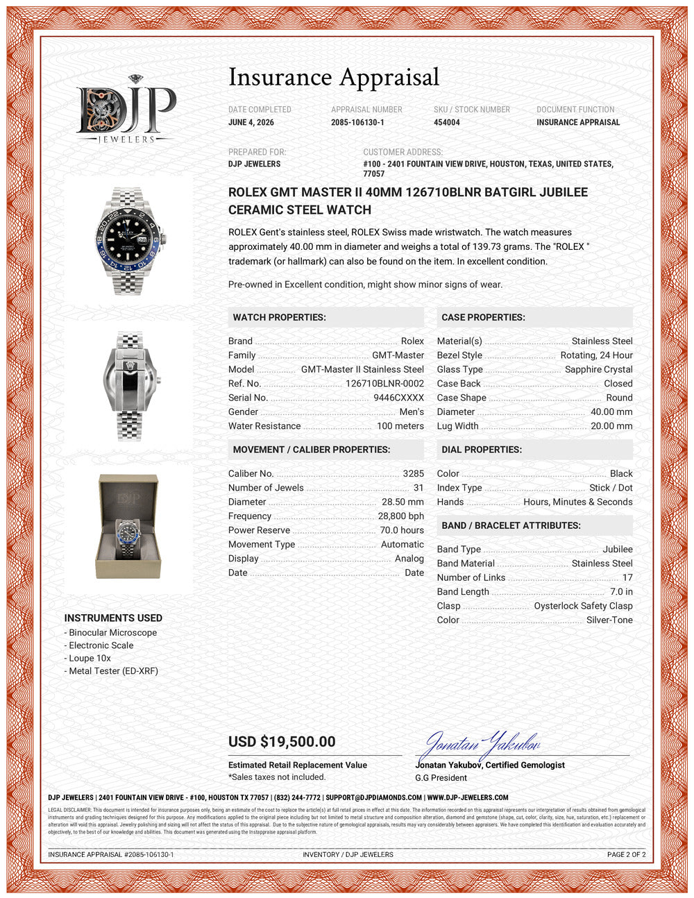 Rolex Gmt Master II 40MM 126710BLNR Batgirl Jubilee Ceramic Steel Watch