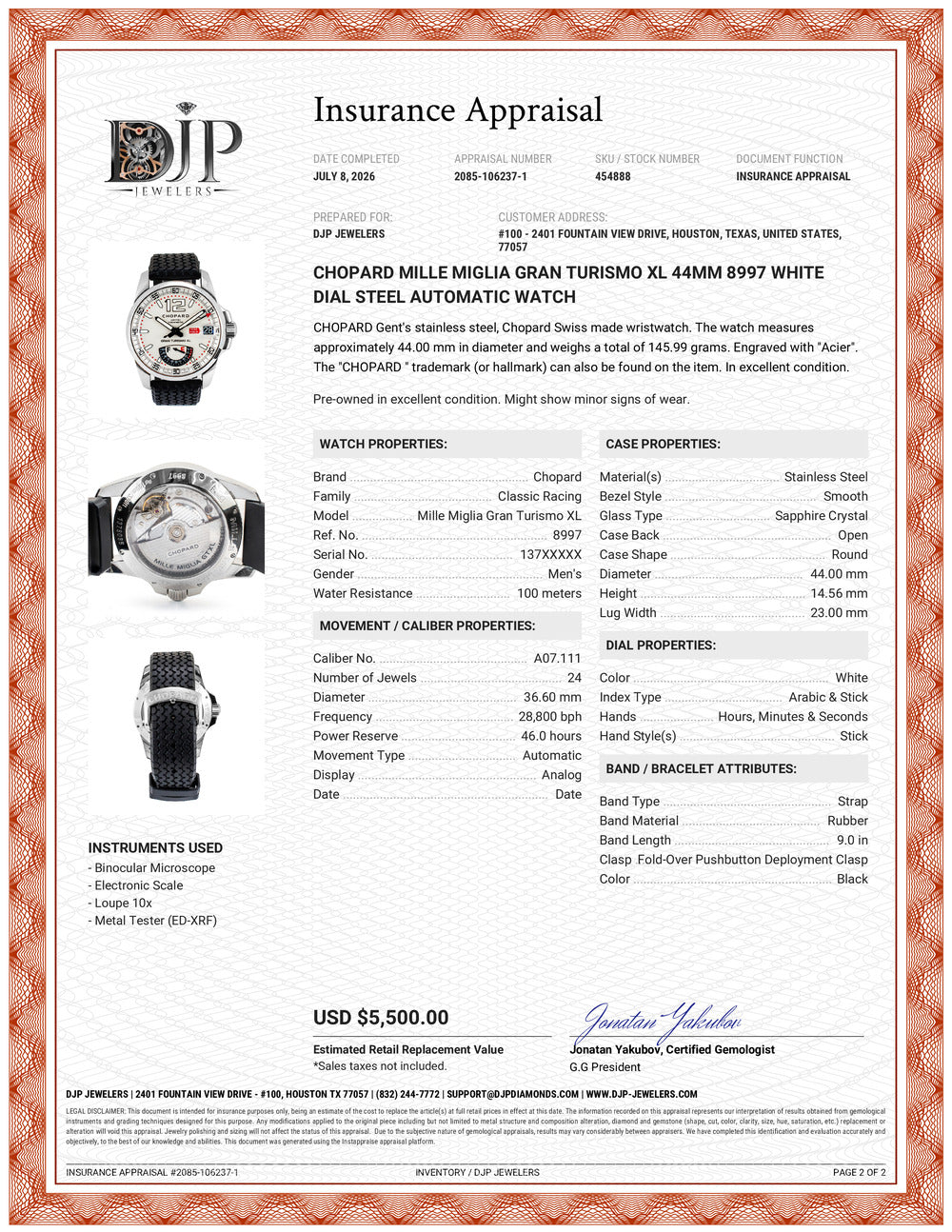 Chopard Mille Miglia Gran Turismo XL 44MM 8997 White Dial Steel Automatic Watch