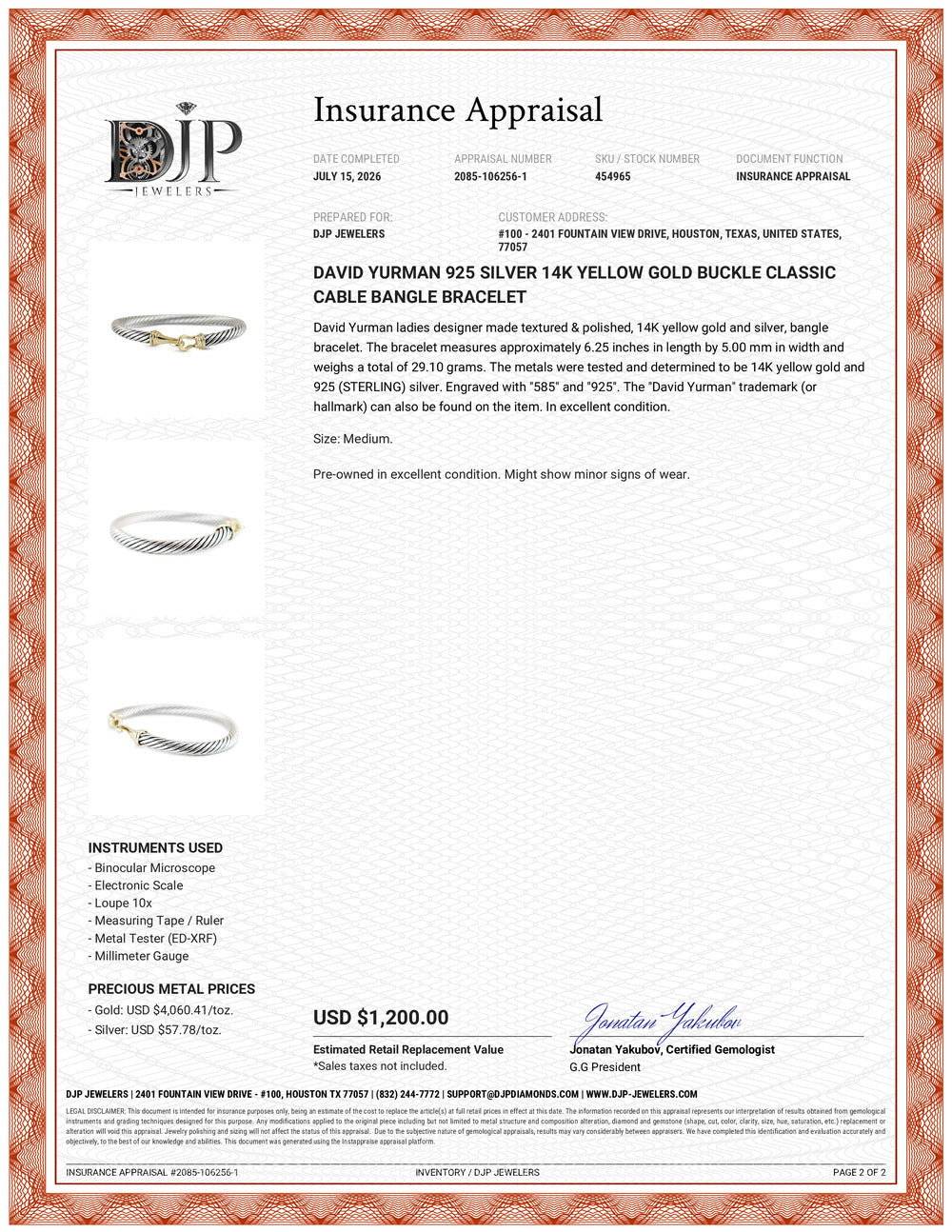 David Yurman 925 Silver 14K Yellow Gold Buckle Classic Cable Bangle Bracelet