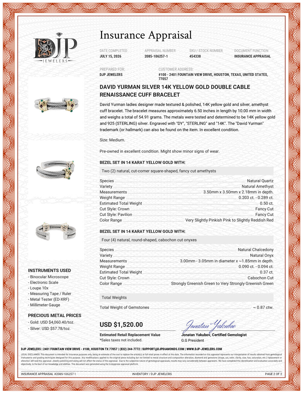 David Yurman Silver 14K Yellow Gold Double Cable Renaissance Cuff Bracelet