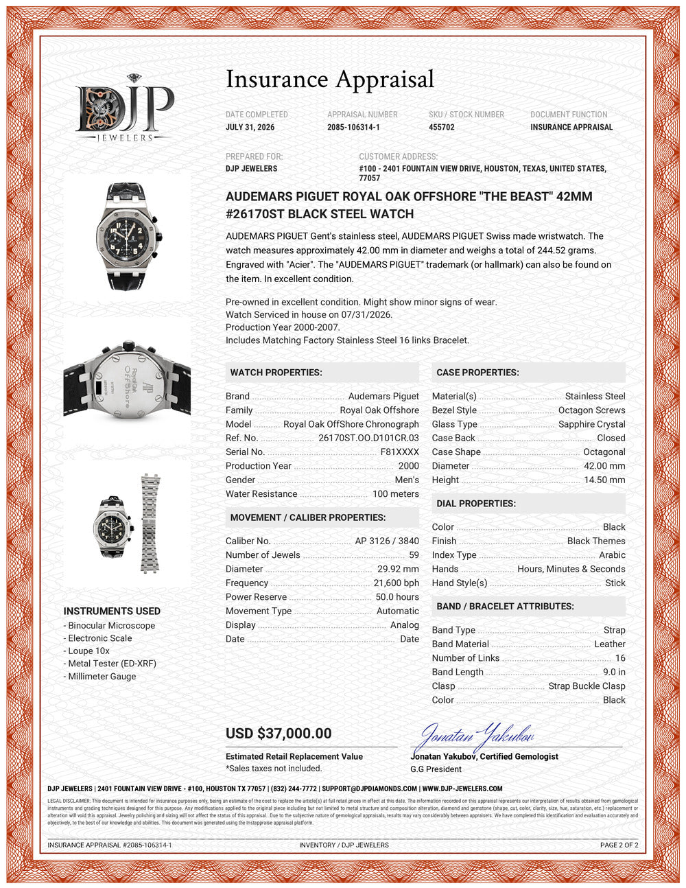 Audemars Piguet Royal Oak Offshore “The Beast” 42MM #26170st Black Steel Watch