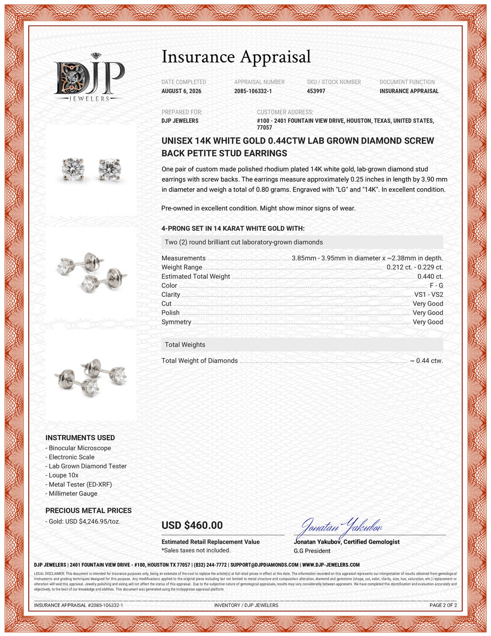 Unisex 14K White Gold 0.44ctw Lab Grown Diamond Screw Back Petite Stud Earrings