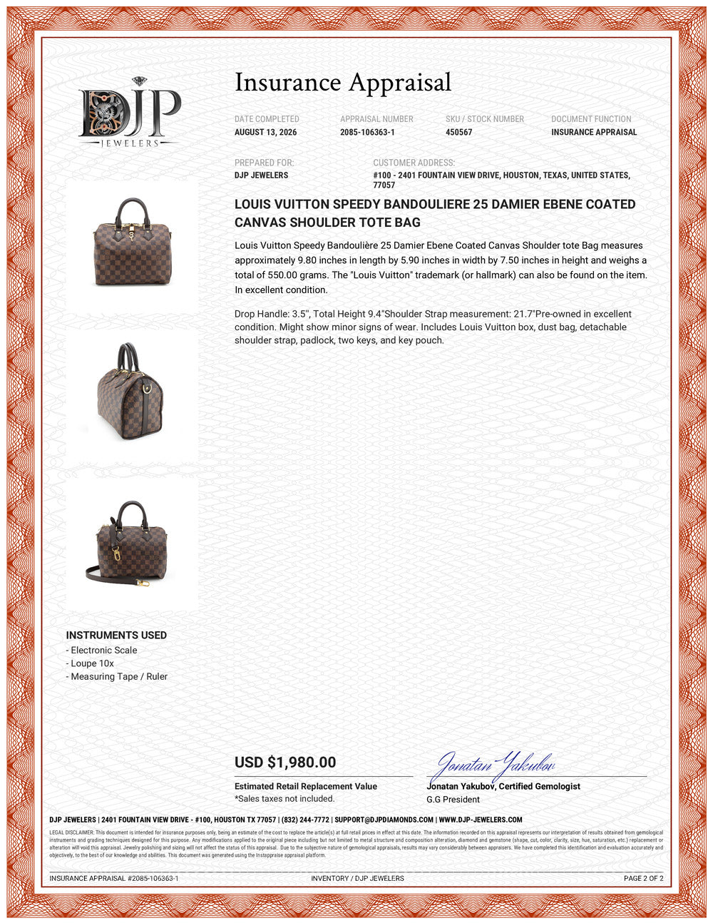 Louis Vuitton Speedy Bandouliere 25 Damier Ebene Coated Canvas Shoulder Tote Bag