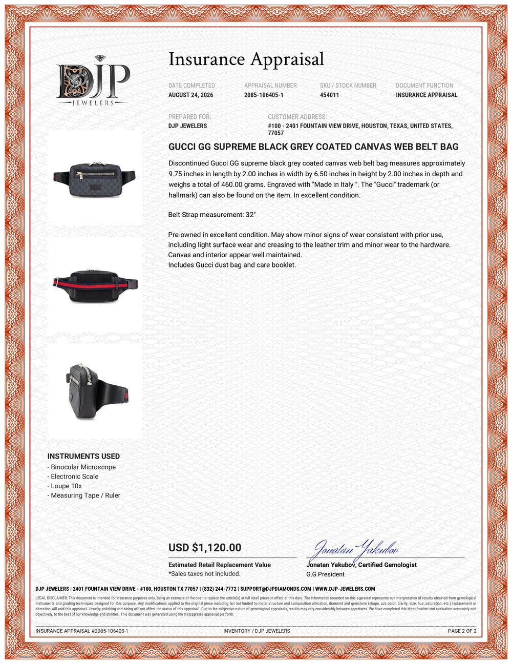 Gucci Gg Supreme Black Grey Coated Canvas Web Belt Bag