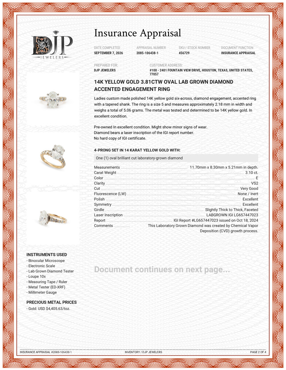 14K Yellow Gold 3.81ctw Oval Lab Grown Diamond Accented Engagement Ring