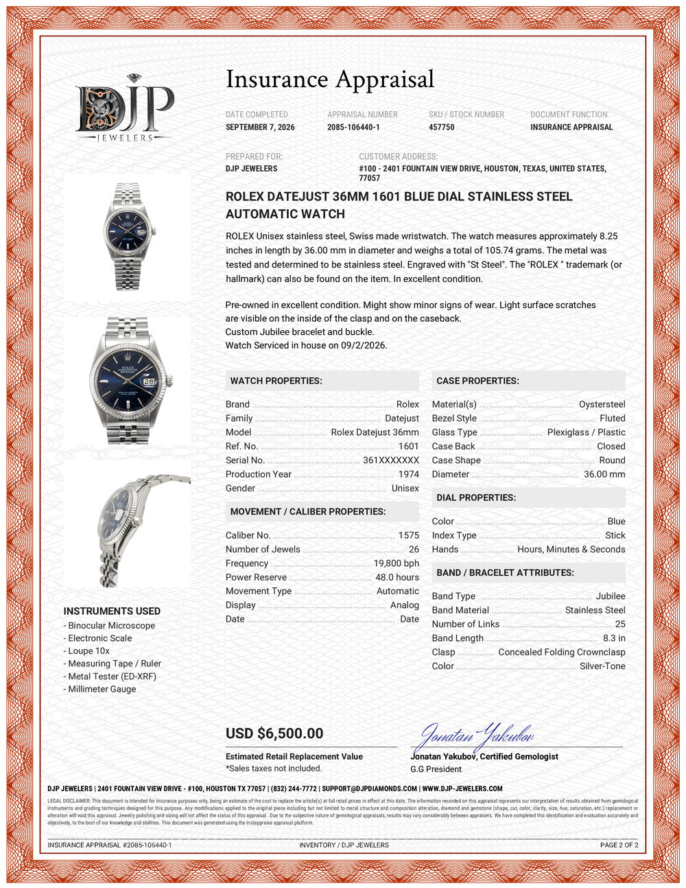 Rolex Datejust 36MM 1601 Blue Dial Stainless Steel Automatic Watch
