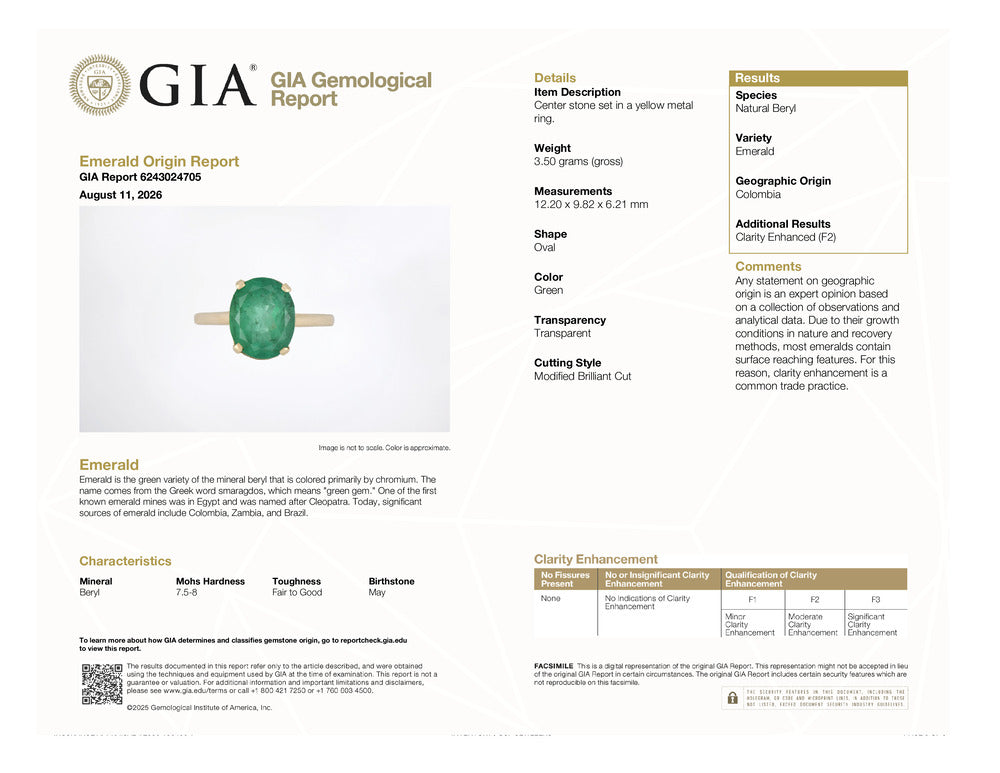 Ladies 14K Yellow Gold 4.36ctw Gia Colombian Green Emerald Cocktail Ring