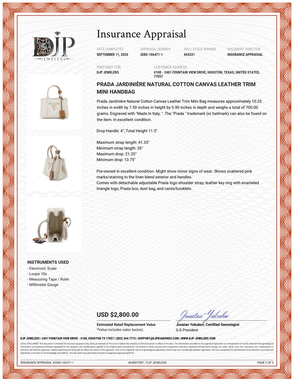 Prada Jardinière Natural Cotton Canvas Leather Trim Mini Handbag