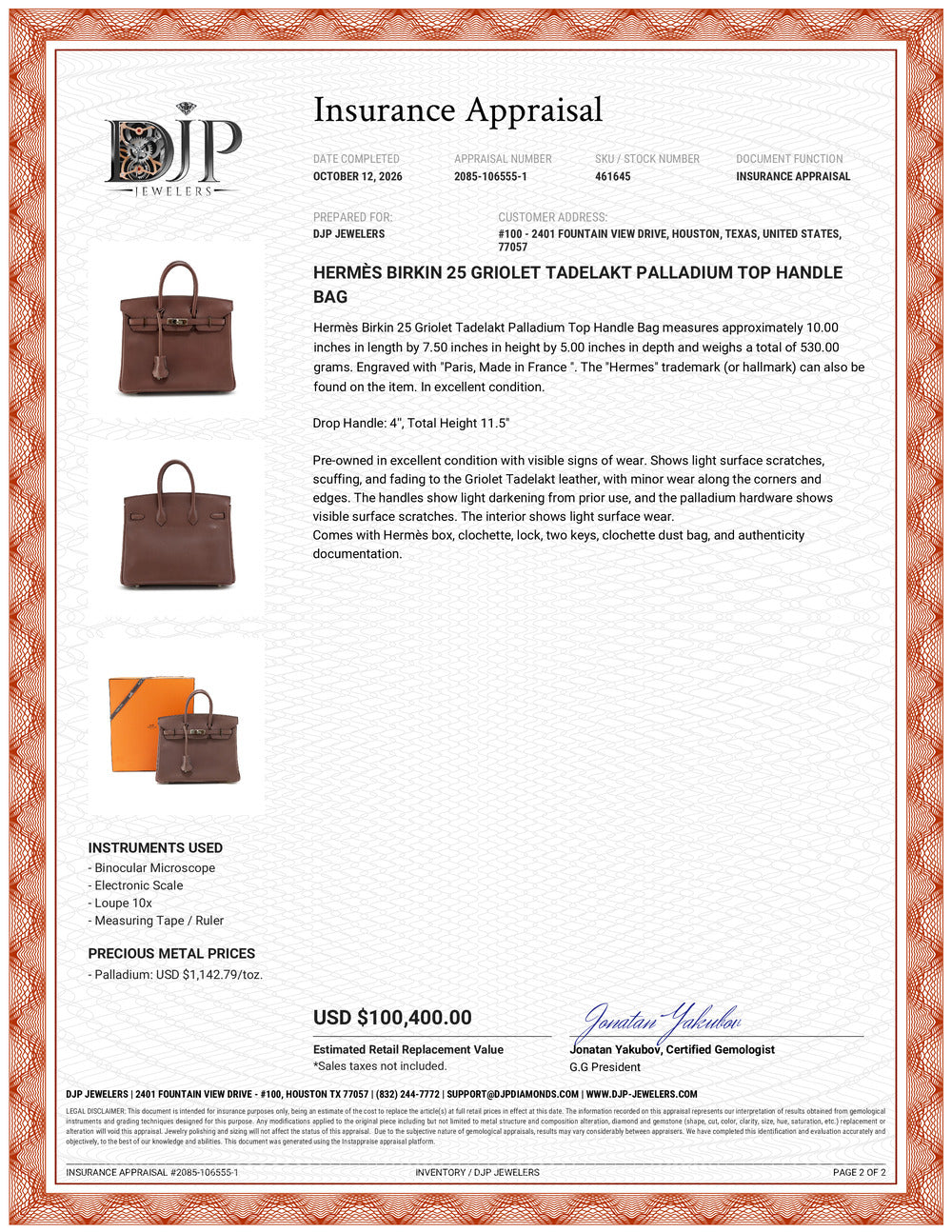 Hermès Birkin 25 Griolet Tadelakt Palladium Top Handle Bag