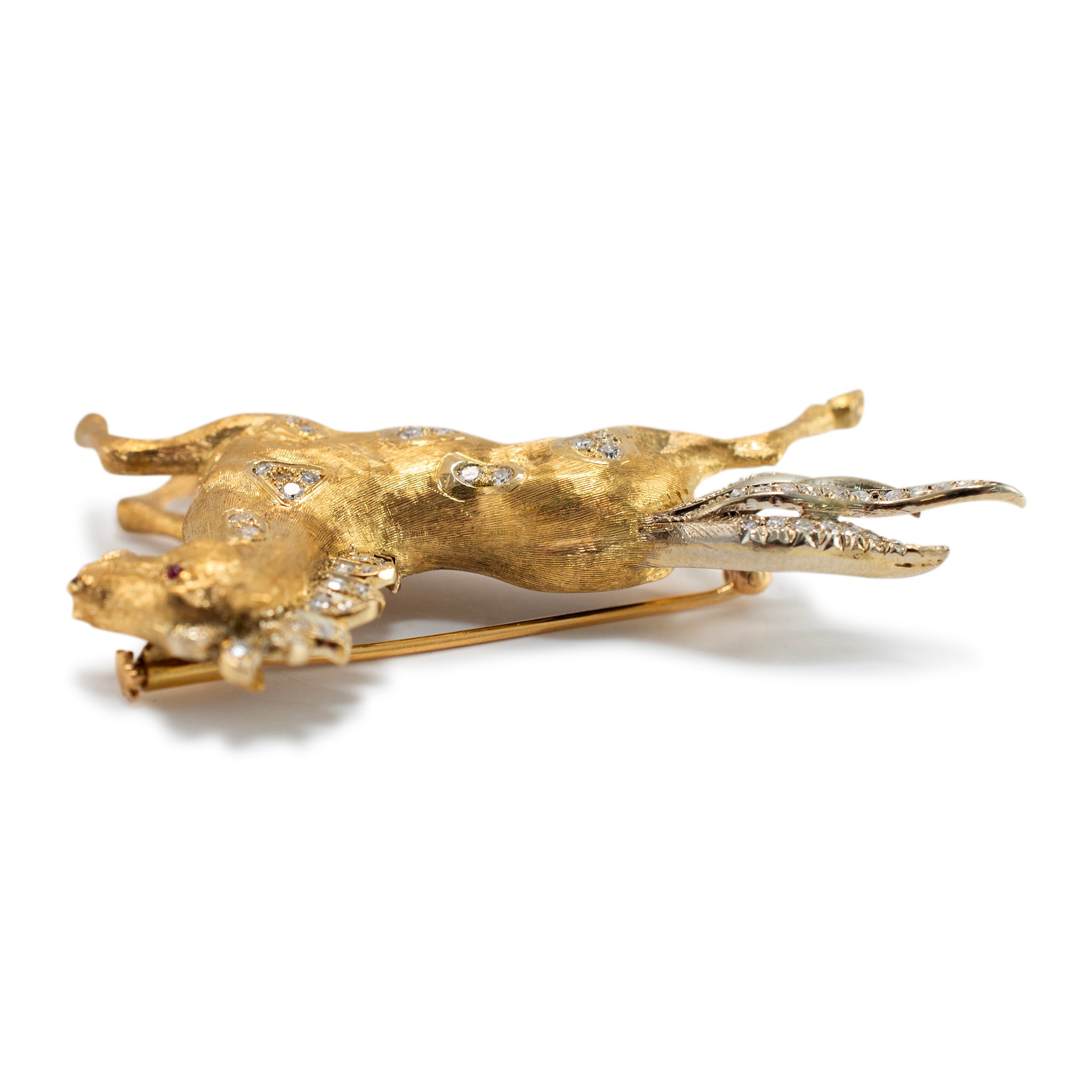 Vintage 18K Yellow and White Gold Ruby Eye Diamond Horse PIN